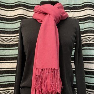 Solid Pink Women's Large Winter Shawl Scarf with Decorative Fringe